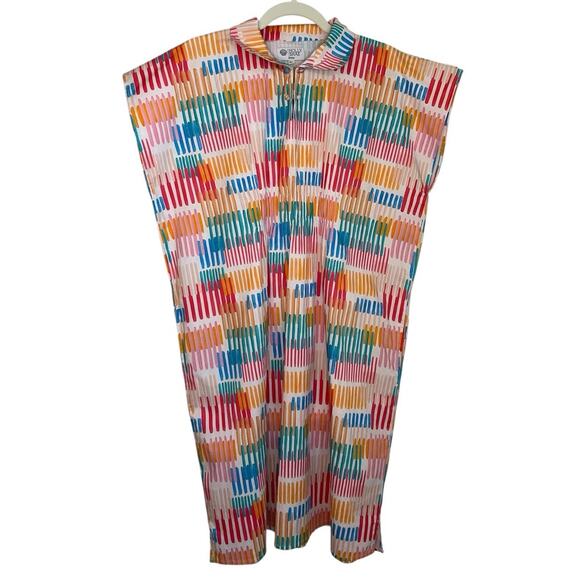 Holly Shae Size M/L Adair Multi Short Sleeve Cotton Stretch Mini Caftan Dress